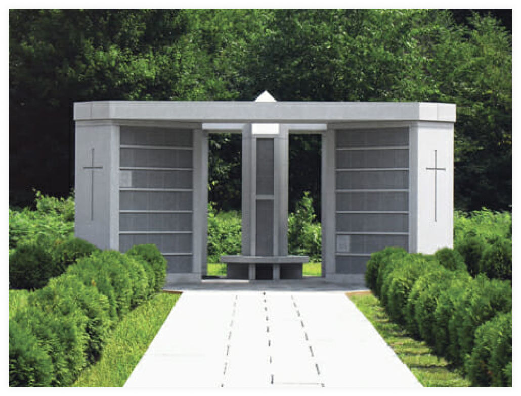 large ornamental columbarium featuring an integrated bench in the middle