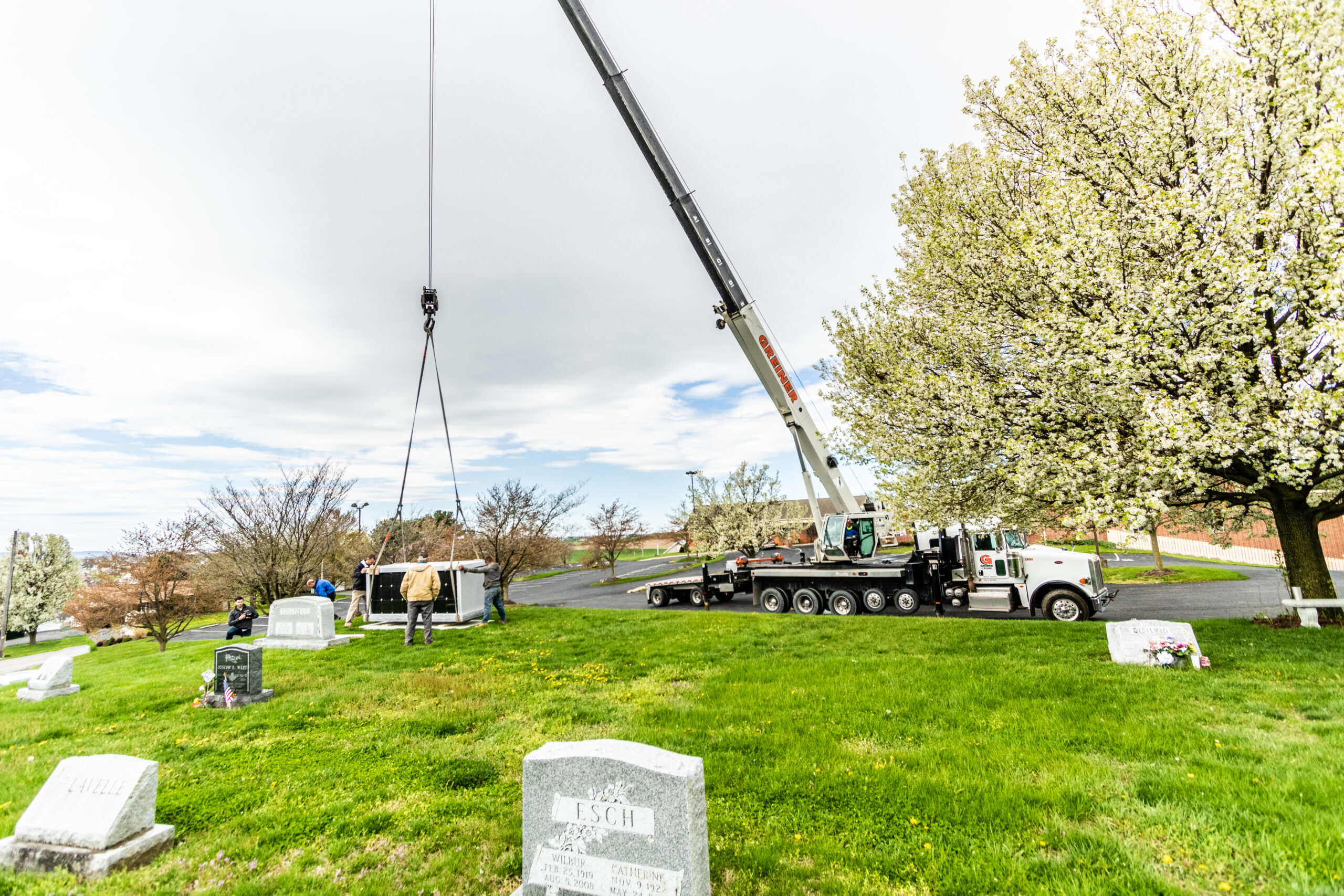 Columbarium being set in place.