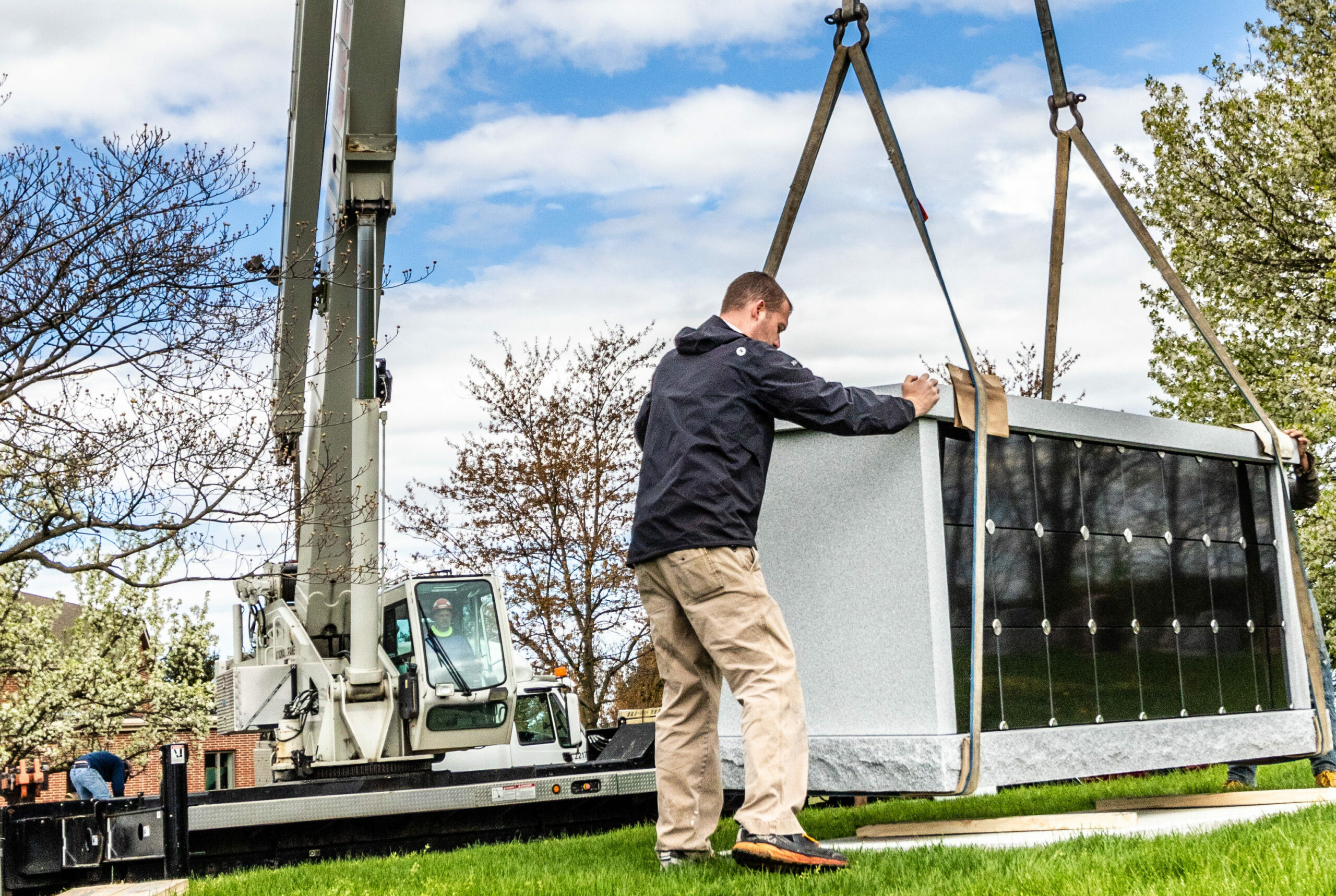 Columbarium being set in place.