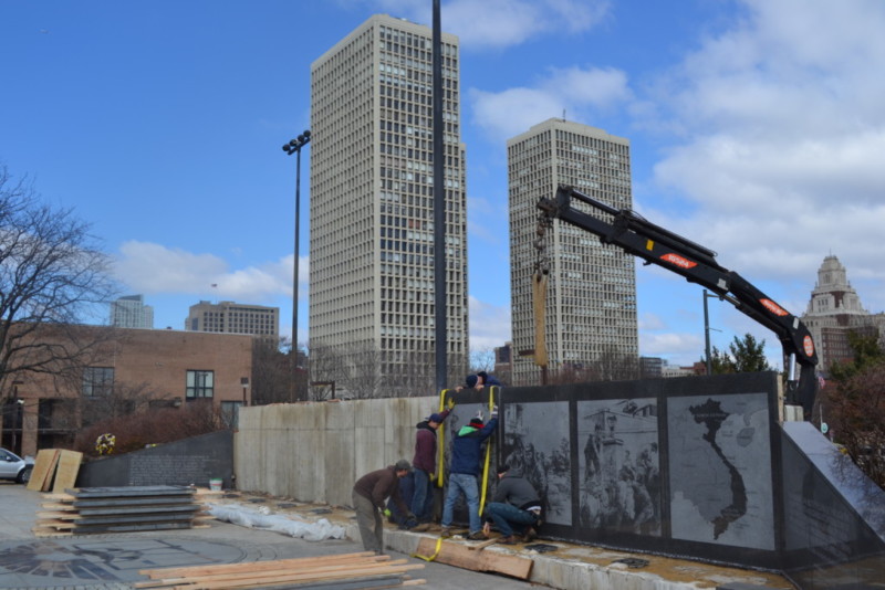 Philadelphia Vietnam Veterans Memorial being installed.